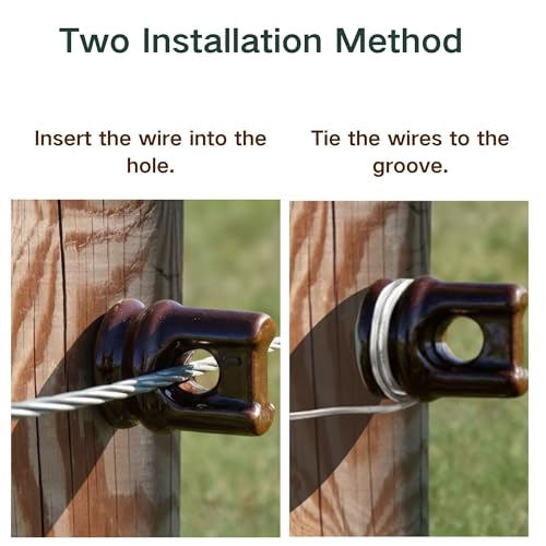 Ceramic Electric Fence Insulators, 20 Pack Heavy Duty Ceramic Insulators | Electric Fence Insulators for Wooden Posts with Galvanized Steel Screw, Easy Install