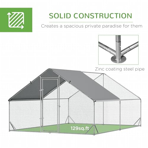PawHut Large Chicken Coop w/Waterproof Anti-UV Cover 9.8' x 13.1' x 6.6' | Metal Chicken Run, Spire Shaped Walk In Fence Cage Hen House, Outdoor Yard Farm Use, 1" Tube Diameter - size: 9.8' x 13.1' x 6.6'