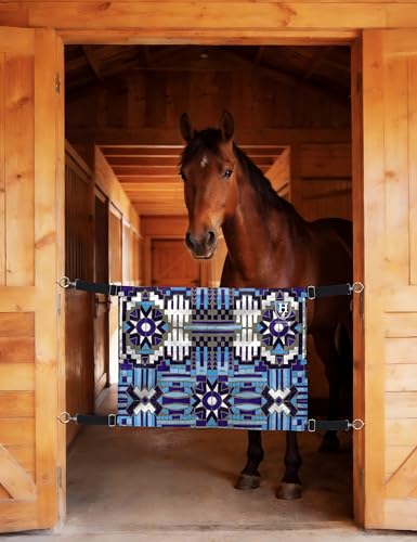 Harrison Howard Horse Stall Guard with Adjustable Straps and Sturdy Spring Hooks Included Aisle Guard Stall Guard for Horses,Mosaic Blue - color: Mosaic Blue