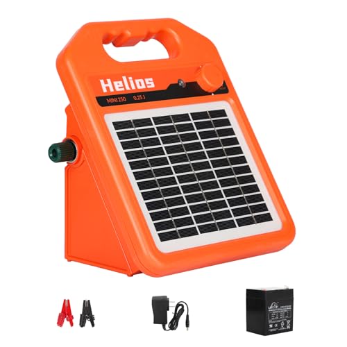 MINI250 15 Miles Solar Electric Fence Charger, 0.25 Joule Solar Fence Charger for Livestock, Pigs, Horses, Cattle Sheep, Solar Powered Electric Fence with Day or Night Mode, Easy Installation - size: MINI250