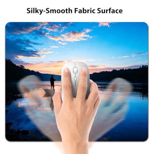Sunset Lake Fishing Silhouette Mouse Pad 9.5" x 7.9", Calm Blue Water Nature Cute Desk Mat, Serene Scene - color: Fishing Scene