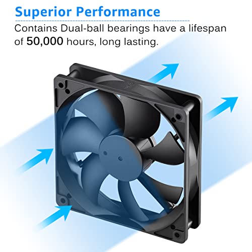 GDSTIME 120mm x 25mm 12V 2Pin Computer Case Cooling Fan Dual Ball Bearing | for Ice Maker, Wine Cooler, Power Supply, RV Fridge, Quartz Heater - 2500 RPM, 120x120x25mm, 12 Volt DC Brushless PC Fans - size: 120x25mm