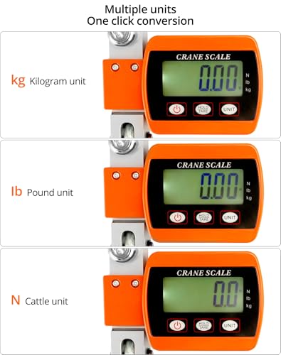 QWORK Heavy-Duty Digital Crane Scale - 2200lb/1000kg Capacity, Dual Unit Conversion, Accurate & Portable Industrial Hanging Scale for Farming, Hunting, Warehouse Use, Cast Aluminum, Orange