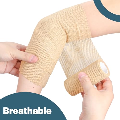 AZEN 36 Pack Self Adhesive Bandage Wrap, 4" X 5 Yards Elastic Cohesive Bandage Wrap, Skin Color Athletic Tape, Ankle Tape, Tattoo Grip Tape Wrap, Vet Wrap - color: Beige, size: 4IN - 36Pack
