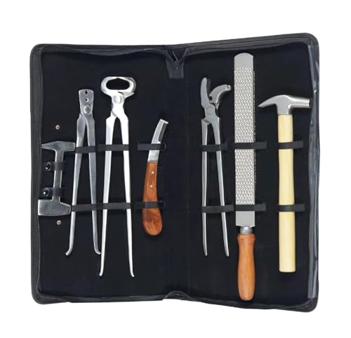 Professional 7 Piece Farrier Tool Kit for Horses Hoof Nipper, Clincher, Hoof Knife, Rasp, Driving Hammer Heavy Duty Horse Hoof Trimming and Equine Care Set