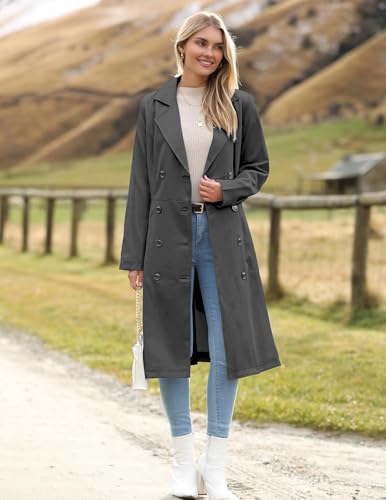Zeagoo Women's Trench Coats Double-Breasted Long Coat with Belt - color: Dark Gray, size: Small