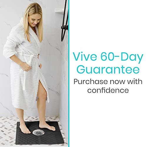 Vive Shower Mat - 22" by 22" Square Non Slip Large Bath Mat for Bathtub - Patented Design - Suction Cup Traction Skid Pad for Stalls Floors Tub - Textured Rubber with Drain Hole - color: Midnight Black