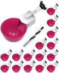 Chicken Waterer Cups (16 Pack) with 3/8" Drill Bit - Purplish Red | Automatic Poultry Drinker Feeder Kit for Chickens, Ducks, Turkeys, Quail, Bunnies | DIY Gravity Fed Bucket Water Dispenser - color: Purplish Red, size: 16 Pack + Drill bit