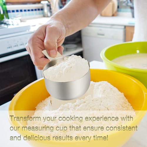 1PCS 1/3Cup (80ml, 2.6oz) Measuring Cup, Etched Inner Scale Measure Scoop | 18/8(304) Food-Grade Stainless Steel, Seamless One-Piece design, Metric and US Measurement, ‌Rust-Free, Dishwasher-Safe - size: 1/3Cup