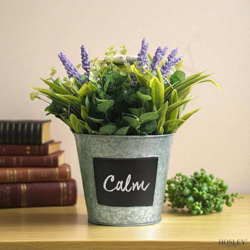 Hosley Set of 2 Metal Pail with Chalkboard and Plastic Liner 7" Dia x 6" H. Ideal Gift for Floral Arrangements Wedding House Warming Floral Planter DIY Craft Home Office Party Garden Patio - size: 2 count