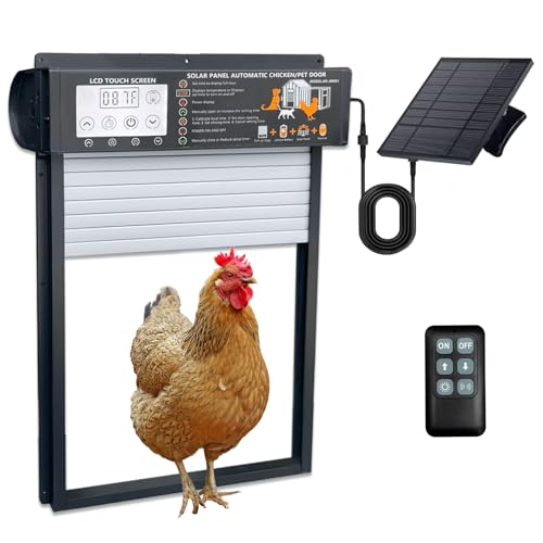 Automatic Chicken Coop Door, Solar Powered with Timer Remote | Light Sensor, Motion Sensor, LCD Display, Weatherproof Design, Chicken, Duck and Rabbit Use