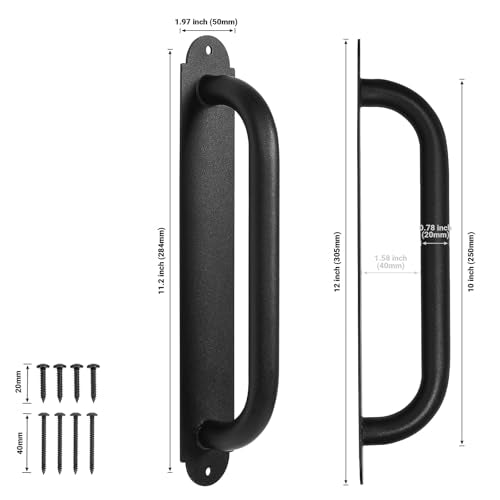 12'' Black Heavy Duty Metal Gate Handles 2 Pack, Outdoor Power Coated Modern Door Pull Hanlde for Fence Garden Patio Barn Door, Interior Closet Cabinets Door Pulls - size: 12 Inch