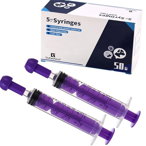 50pcs 5ml Syringes with Caps for Industry Lab Pet Feeding (Purple) - color: Purple, size: 5ml-50Pack