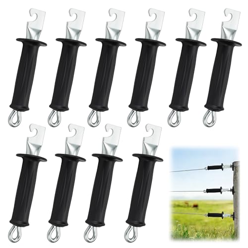Heavy-Duty Gate Handle Electric Fence Gate Handles Rubber Insulated Gate Handle with Spring for Farm, House, Residence, Black 10 Pcs