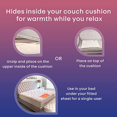 Hidden Heat Electric Couch Cushion Warmer by Spotwarm; Wireless RF Remote, Microplush Flannel Heated Seat, Single User Bed Warmer, Pet Bed Warmer - 17” by 20” - size: 17" by 20"