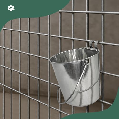 9 Quart Stainless Steel Bucket with Dual Hook | Perfectly Fits on Kennels, Cages and Critter Crates | Heavy Duty Bucket for Pets Cleaning & Food Prep - Flat Sided Pail - size: 9 Quart - Hooked