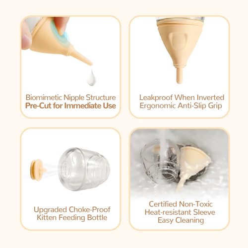 RockTech Ergonomic Kitten Bottle Feeding kit, Puppy Bottles for Nursing Puppy Milk -40ml Anti-Choking Slow Flow Nursing Bottle for Newborn Kittens/Puppies/Small Animals,Silicone Feeder(Yellow) - color: Yellow