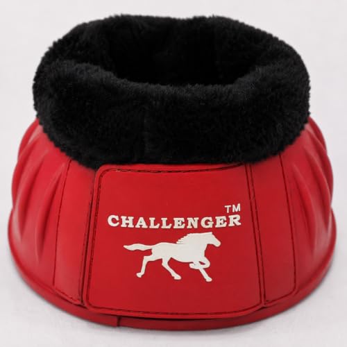 CHALLENGER Horse Training Ribbed Rubber Hoof Impact Overreach Protection Fleece Lined Bell Boots 41HI01 - color: Red, size: X-Large