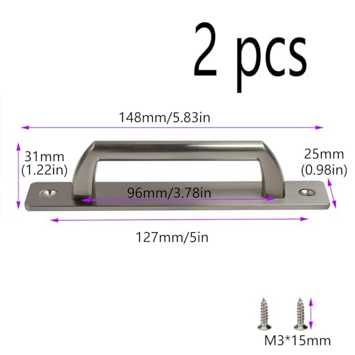 Sliding Barn Door Handle, 5"(127 mm) Hole Center, 2PCS(Silver) | Gate Handle Aluminium Alloy Closet Door Handles with Plate,Total length 6 inch Door Pull Handle - color: Silver