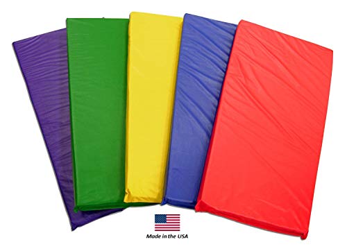 KinderMat Kids Rest Mats (5-Pack), Rainbow Designer, Non-Folding, 2-Inches Thick, 2" x 22" x 48", Red, Yellow, Green, Blue, Purple, School, Home, Daycare, 100% Made in The USA