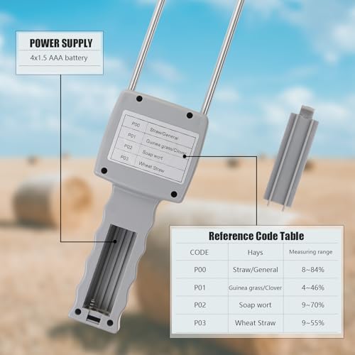 Hay Moisture Tester – Portable Dual Probe Hay Moisture Meter with Temperature & Humidity Compensation – For Hay Bale, Forage Grass, Alfalfa, Pennisetum Hydridum & Leymus Chinensis Moisture Tester