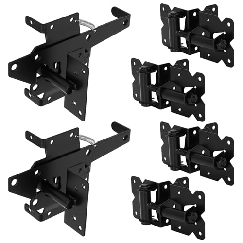 Stainless Steel Self Closing Gate Hinge and Latch Hardware Kit, Heavy Duty Self Locking Gate Hardware for Wood/Vinyl Fence Gate, 4-Pack Kit and 2-Automatic Latch