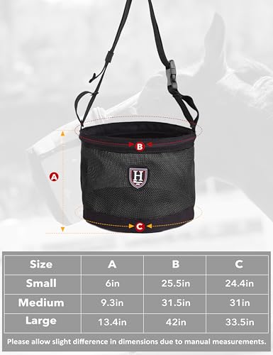 Harrison Howard Horse Muzzle Feed Bag Nylon Mesh Grain Feed Bag with Padded Neck Strap Adjustable Belt Black Small - color: Black, size: Small