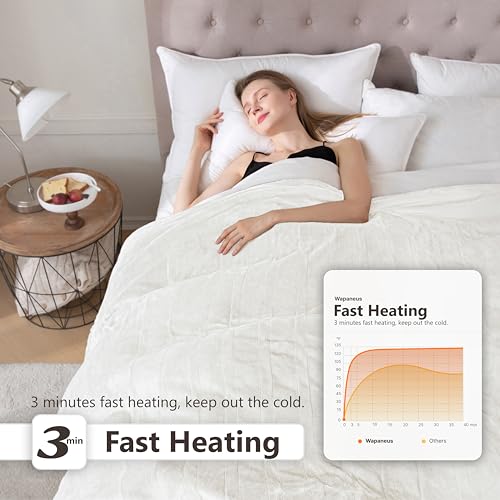 Wapaneus Heated Blanket Electric Queen Size 84"x90"-Dual Control with 10 Heat Levels 12 Timer Settings and 8 Hours Auto-Shut Off,Fast-Heating Electric Blanket,ETL Listed Machine Washable,Ivory - color: Ivory, size: 84*90in