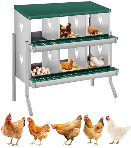 Garvee Chicken Nesting Box, 6 Compartments Nesting Box for Chickens, Galvanized Steel Chicken Laying Box for Easy Egg Collection, Wall Mounting - color: Green | 6 Compartments+legs