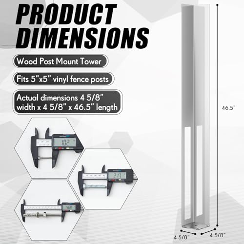 2 Sets 5" X 5" X 48" Vinyl Fence Concrete Post for Newel Posts Mount Tower | Heavy Duty Fence Post, with Mounting Kit, Galvanized Steel, 300 lbs Load Capacity - size: 5" X 5" X 48"
