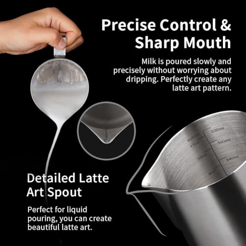 watchget 12oz Milk Frothing Pitcher Stainless Steel Espresso Steaming Jug | Clear Internal Scale, Milk Coffee Cappuccino Latte Art Barista Steam Pitchers,Barista Coffee Bar Accessories, 350ml, Silver - color: Silver, size: 11.8 Ounces