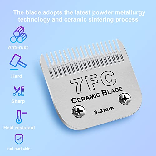 7FC Detachable Dog Blades Compatible with Andis/Oster A5 Grooming | Compatible with wahl km10 dog clipper,Cut Length 1/8"(3.2mm),Made of Ceramic Blade & Stainless Steel Blade - color: Silver, size: 7FC 3.2mm