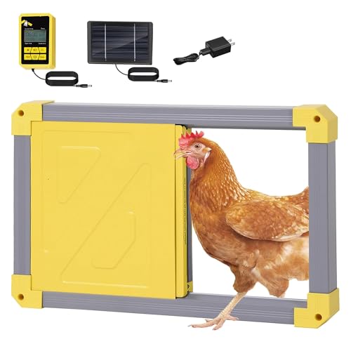 Automatic Chicken Coop Door with Anti-Pinch Detection, Solar Power Supplies, 2" Thickened Aluminum Frame Auto Chicken House Run Door - Grey