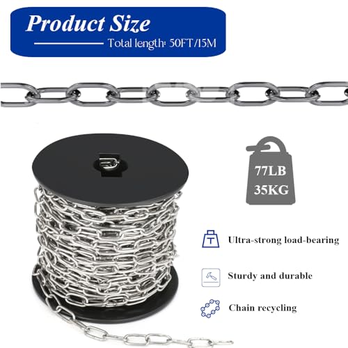 50ft Hanging Chain,304 Stainless Steel Chain, 1/16" Jack Chain, Metal Chains are Customizable for Hanging Bird Feeders/Dog Leashes/Signs & DIY Projects(1.5mm with Spool) - size: 50FT 1.5MM