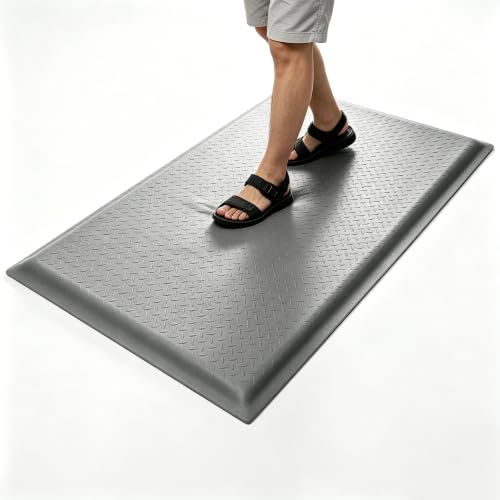 Anti Fatigue Mat 2x5 Ft 15/16" Thick Soft Sponge Ergonomic Durable | Floor Mat Diamond Pattern Grip Standing Mat Commercial Retail Kitchen Salon Gym Gray Cushioned Support Body Relief Mat - size: 60"L x 24.4"W x 0.9"Th