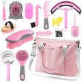 Abbylike 15 Pieces Horse Grooming Kit with Organizer Tote Bag Tack Room Supplies Horse Brush Sets Care Equine Cleaning Kit Shedding Grooming Massaging Tools(Pink and Grey) - color: Pink and Grey