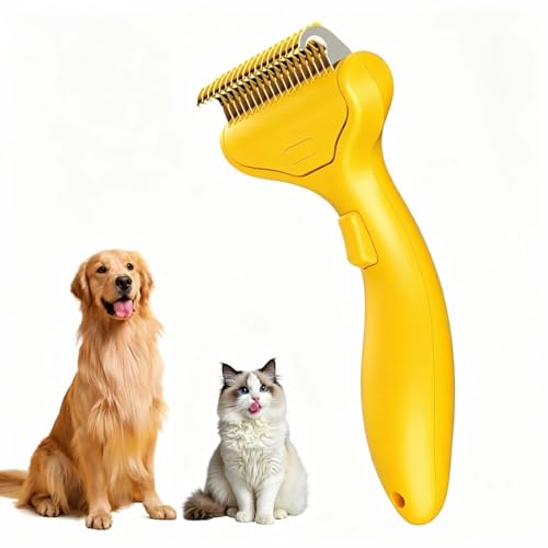 Undercoat Rake for Dogs & Cats, Deshedding Brush for Long haired Pets,Cat Brush for Shedding with Release Button,Best Dematting Comb&Deshedding Tool for Grooming (Lemon Yellow) - color: Lemon Yellow