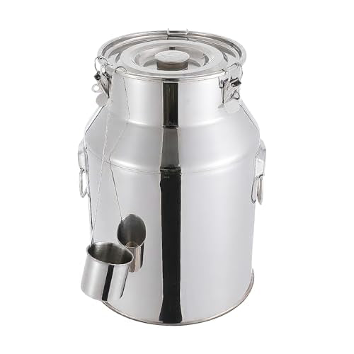DYNAMI 7.4Gal Stainless Steel Milk Can,Large Metal Airtight Canister with Sealing Silicone Ring and Locking Clamp,Stainless Steel Milk Bucket,for Water, Tea, Wine