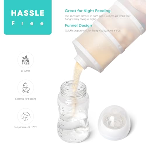 Termichy Stackable Formula Dispenser Portable: Milk Powder Container to go | Separated Compartments Premeasure Storage - Mess-Free Funnel Spout for No-Spill Pouring - for Home or Travel Use - color: White