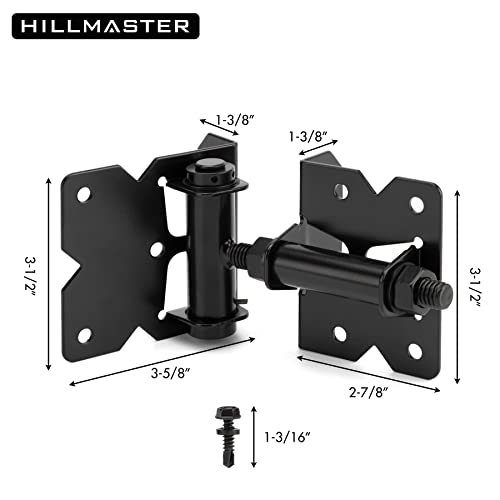 2 Pack Self Closing Gate Hinges for Wooden Fences Heavy Duty Solid Vinyl Fence Gate Closer Hinges with 22 Screws Swing Adjuster Tool 90 Degree Tension Gate Hardware Kit Black Finish - size: Self Closing