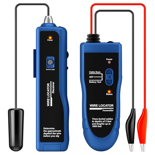 Underground Wire Locator & Cable Tester – 4FT Depth, 2000FT Range, Rechargeable 1100mAh Battery, with Earphone for Fast Break/Short Detection of Dog Fence, Control Wires & Irrigation Cables - color: Blue