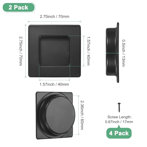 M METERXITY 2-Pack Recessed Finger Pulls, 2.75 Inch 304 Stainless Steel Sliding Closet Door Handles for Barn Door, Rectangular Flush Pulls Handles [Black] - color: Black
