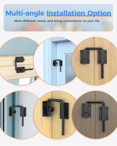 Updated U Patio Sliding Door Loop Lock Latch, Black | 90/180 Degree Aluminum Alloy Home Security Loop Bolt Lock for Barn Door,Window, Fence, Shed and Gate Latch - Rotary Locking - color: Black-1 PC