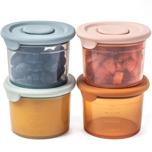 Moonkie Silicone Baby Food Containers | 4 oz Baby Food Storage Jars with Airtight Lids | Reusable Baby Food Jars, Freezer,Microwave and Dishwasher Safe, Perfect for Infant & Toddler - size: 4pack 4 Ounce (Without Labels & Pen)
