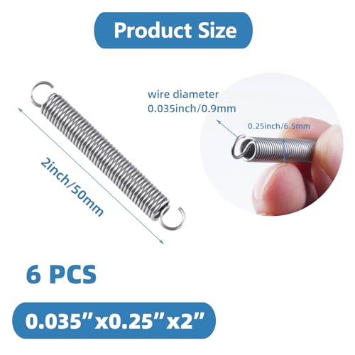 6pcs Extension Springs,0.035"x0.25"x2" 304 Stainless Steel | Extension Springs with hook ends 2inch - size: 0.035"x0.25"x2"