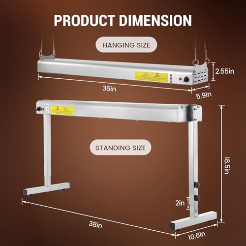 36-Inch Food Heat Lamp, 1000W Commercial Heat Lamp for Food, 115V | Keep Food Warm, Stainless Steel Heating Lamp, Hanging or Stand, Food Warmers for Parties Buffet, Restaurant, Kitchen, Silver - size: 36 Inch