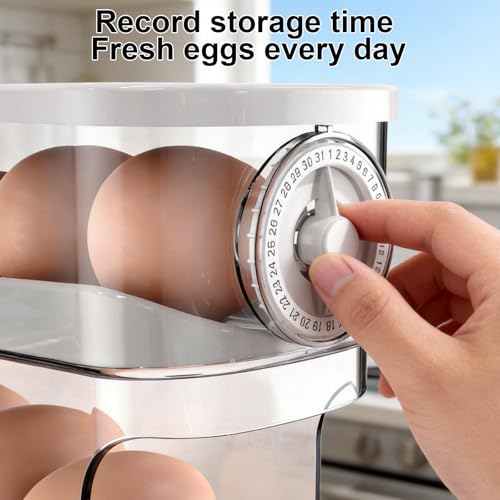 Auto Rolling Egg Holder for Fridge, Egg Dispenser/Organizer/Storage/Container with Lid & Date Timer for Refrigerator, Sturdy and Durable Space-Saving Egg Tray for 12 Large Eggs - size: 1pcs With Timer
