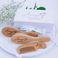 Personalized Baby Hair Brush Set - Custom Engraved Wooden Brush & Comb Gift Box for Baby Girls, Toddlers & Kids, Floral Set
