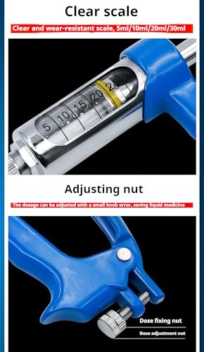 LGEGE Veterinary Drench Gun, 30ml Adjustable Dosing Dispenser, Metal Livestock Medicine Feeding Tool for Feeding Cattle, Sheep, Pigs