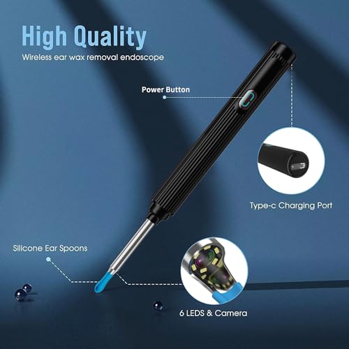 Ear Wax Removal Tool Camera, Wireless Ear Cleaner with 1080P Otoscope & LED Light, Visual Earwax Removal Kit with Soft Silicone Tips, Ear Camera for iOS & Android (Black) - color: Black